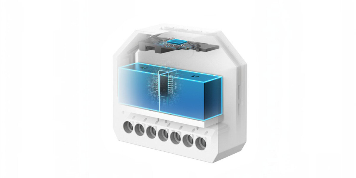 Inteligentny przekaźnik TP-LINK Tapo S112, Trwałość, przekaźnik, ochrona, solidność, Wnętrze modułu z komponentami elektronicznymi.