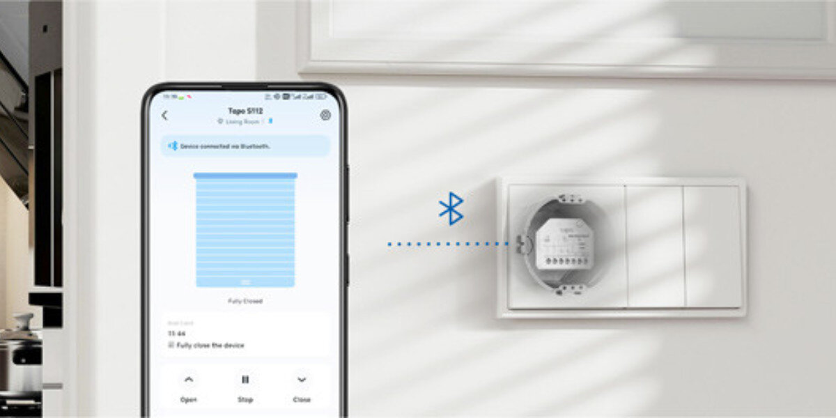 Inteligentny przekaźnik TP-LINK Tapo S112, Bluetooth, offline, sterowanie, niezależność, Zdalne sterowanie roletami za pomocą smartfona.