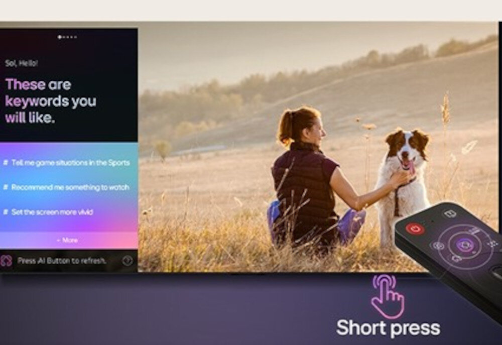 Telewizor LG 50UA75006LA UHD 4K α7 AI Gen8 AI Concierge polecane treści i aplikacje, osoba siedząca z psem na polanie