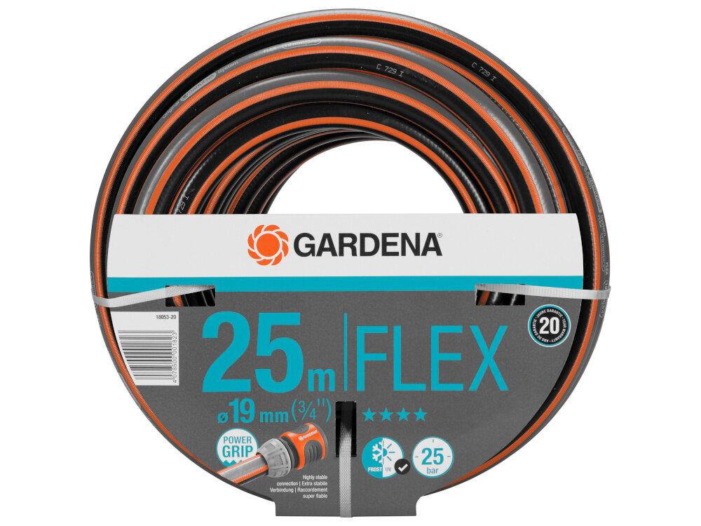 Wąż ogrodowy GARDENA Comfort Flex 3-4 cala 25 m 18053-20 wygodne podlewanie efektywnosc odpornosc na mroz i promienie UV elastycznosc optymalna dlugosc trwaly praktyczne rozwiazanie