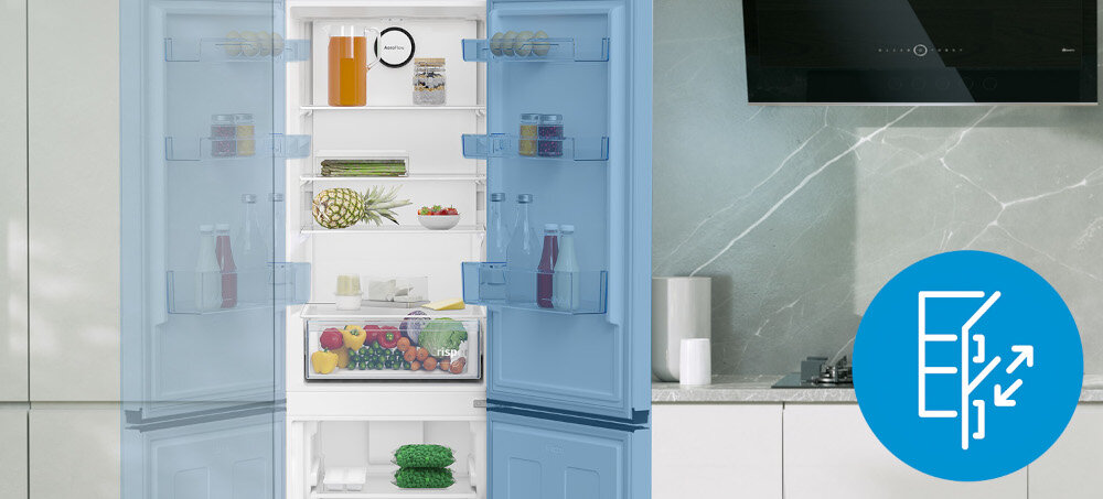 LODÓWKA BEKO BCNA275E5ZSN zmiana kierunku lewo prawo otwieranie wygoda zawiasy