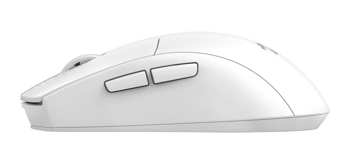 REDRAGON M916-LIT-1K trzy sposoby połączenia przewodowo przez port USB-C, bezprzewodowo w trybie 2.4 GHz oraz przez Bluetooth komputerem, laptopem a tabletem - mysz w kolorze białym od boku