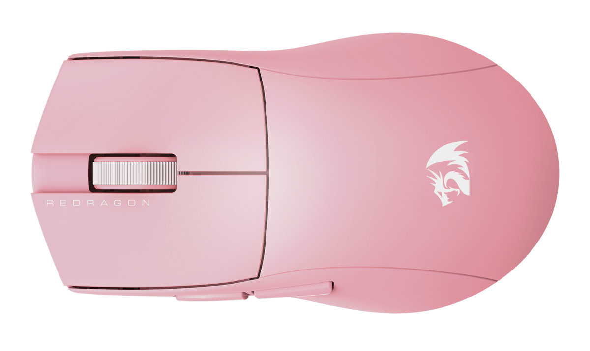 REDRAGON M916-LIT-1K 49 g redukuje zmęczenie dłoni obudowa o wymiarach 121 × 64 × 38 mm - mysz w kolorze różowym od góry