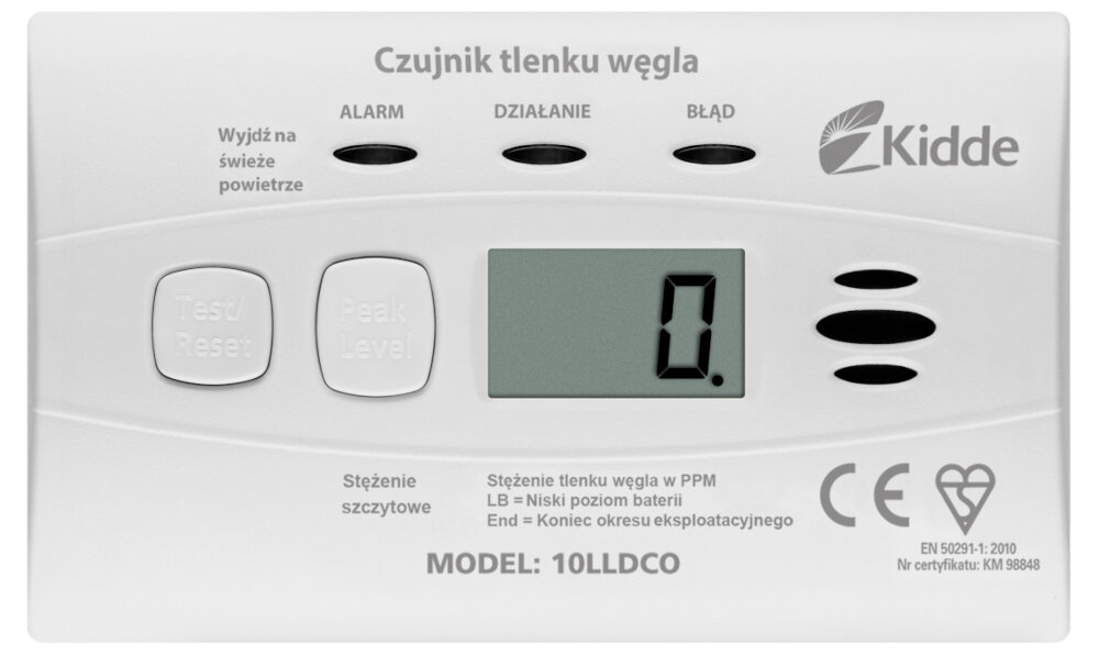 Czujnik tlenku węgla (czadu) KIDDE 10LLDCO wyglad front sensory elektrotechniczne