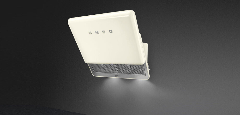 OKAP SMEG KFAB75CR KREMOWY lifestyle ciemne tło front wysoka jakość trwałość wygląd solidna konstrukcja