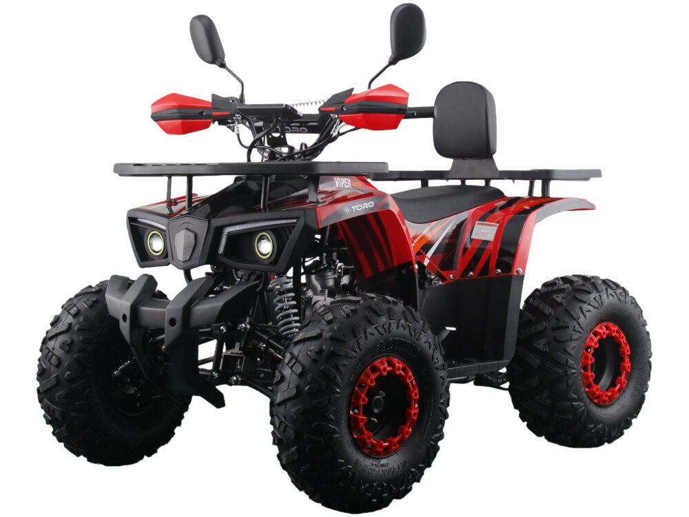 Quad TORQ Viper 125 3+1 VIP125RB-3 Czerwony quad na białym tle widoczny od przodu pod skosem do rekreacyjnej jazdy nie ma homologacji do 50 km/h do 150 kg