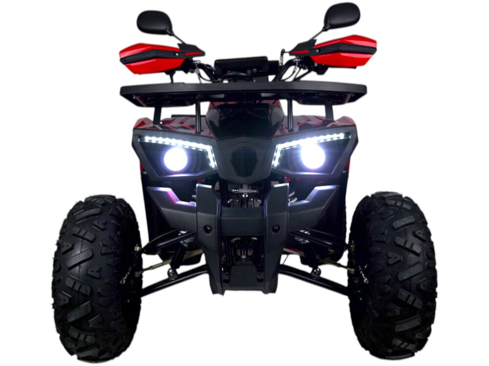 Quad TORQ Viper 125 3+1 VIP125RB-3 Czerwony quad na białym tle widoczny od przodu Półautomatyczna skrzynia biegów z 4 biegami – 3 do przodu i 1 do tyłu silnikiem o dużej pojemności