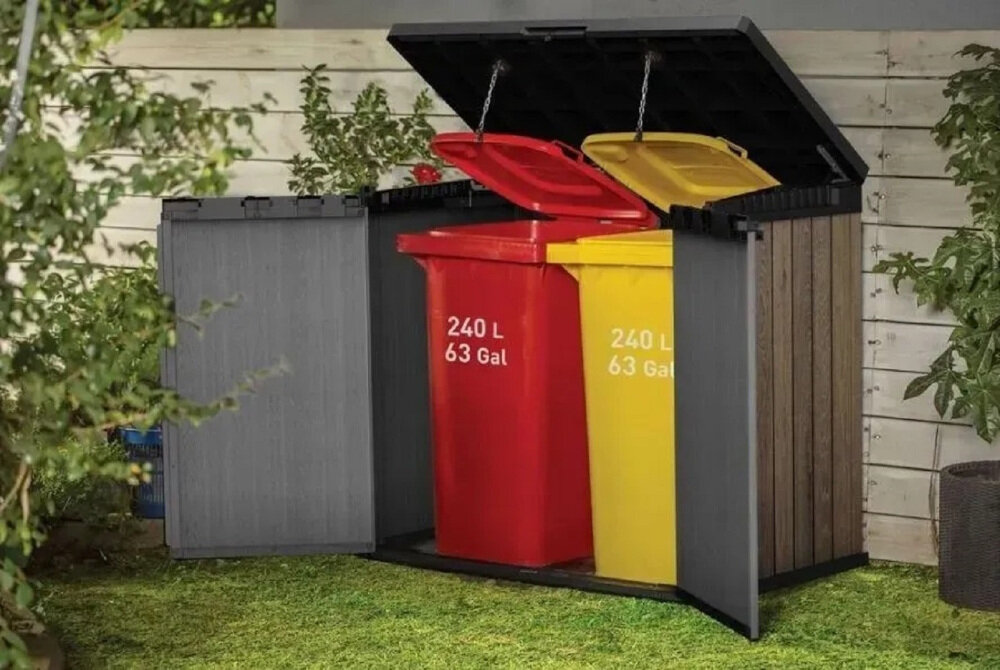 Szafa ogrodowa KETER Store It Out Darwin 1150L Brązowy zdjęcie lifestyle 1150 litrów przestrzeni Duża przestrzeń