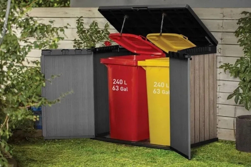 Szafa ogrodowa KETER Store It Out Darwin 1150L Szaro-brązowy zdjęcie lifestyle 1150 litrów przestrzeni Duża przestrzeń