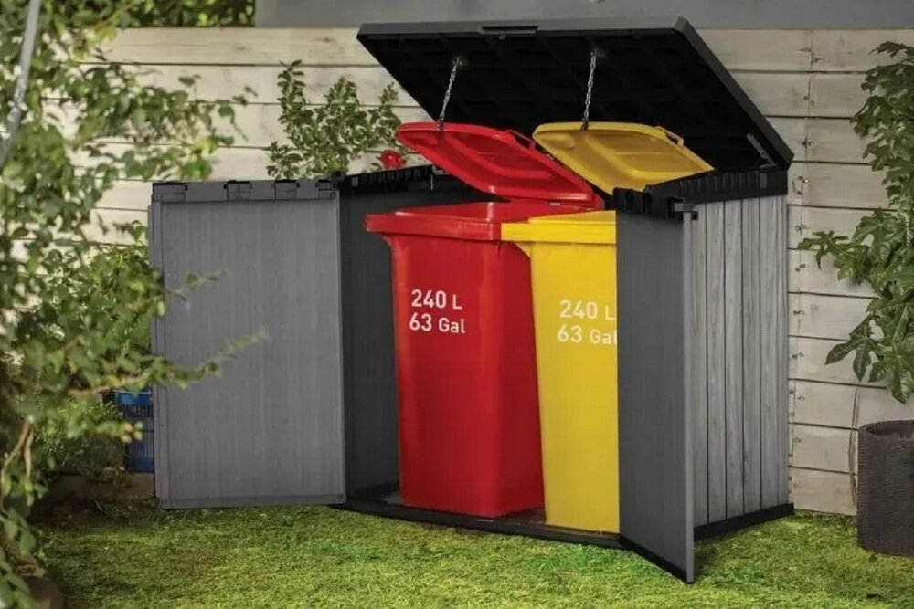 Szafa ogrodowa KETER Store It Out Darwin 1150L Szary zdjęcie lifestyle 1150 litrów przestrzeni Duża przestrzeń