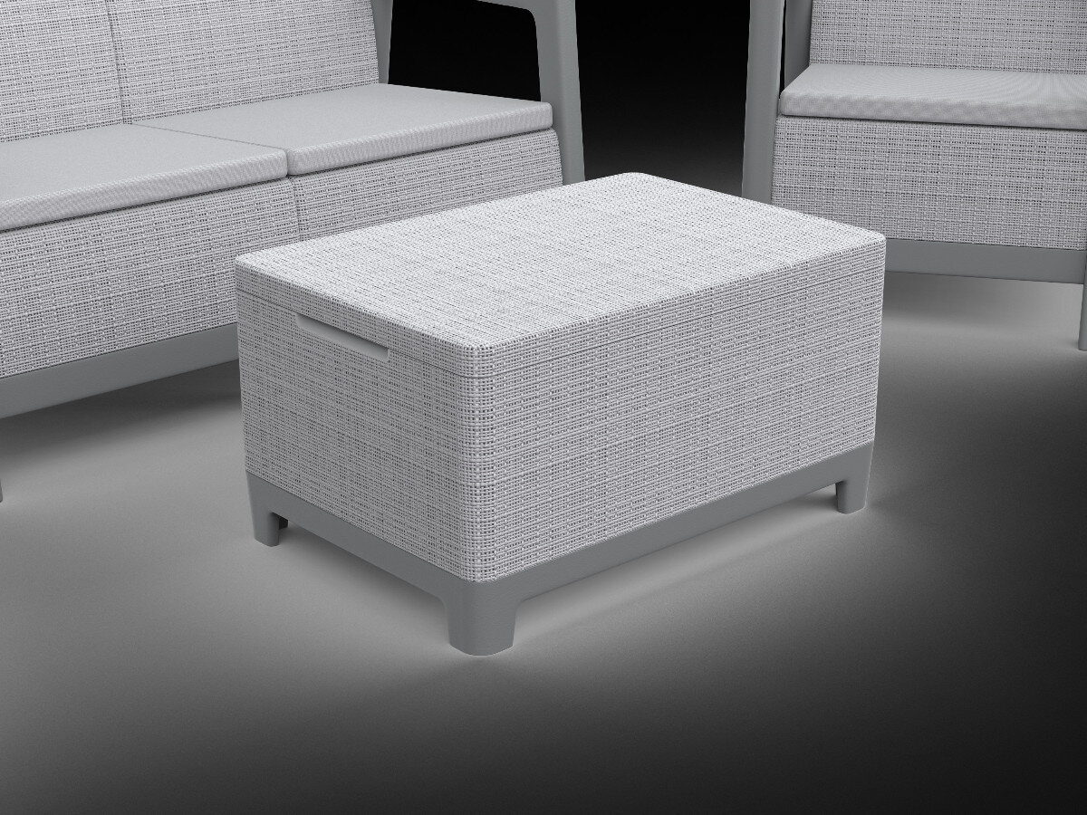 Zestaw mebli ogrodowych KETER Scandi Linea 264035 Jasnoszary, stolik, schowek, porządek, taras, Szary stolik kawowy Scandi Linea z funkcją przechowywania.