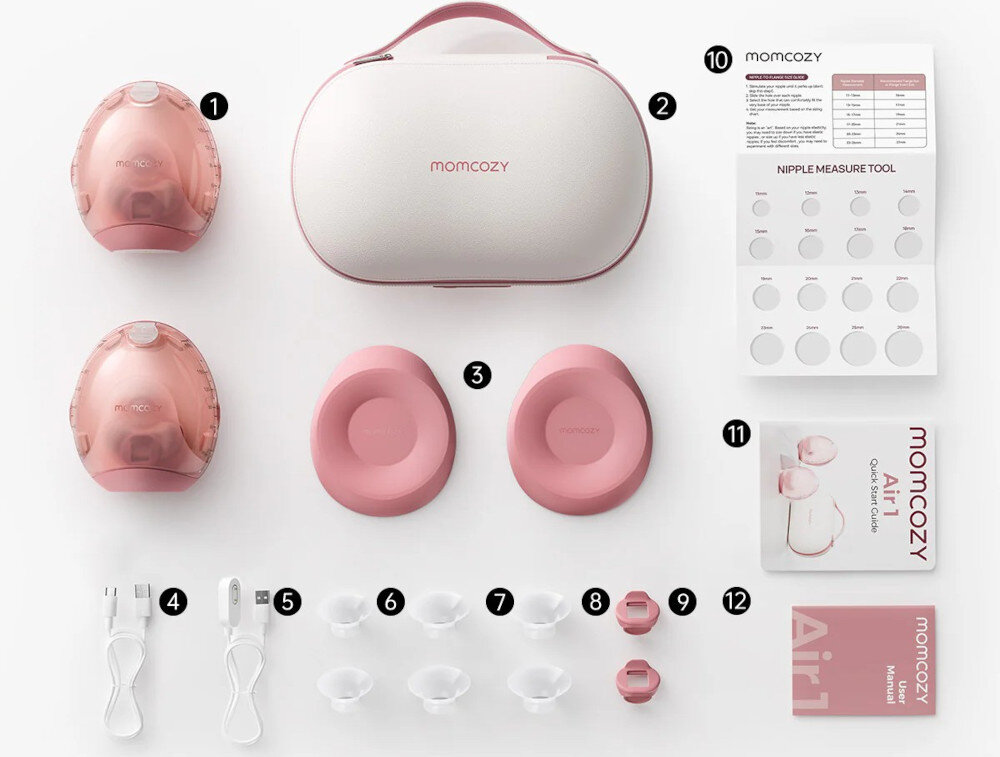 Laktator MOMCOZY Air 1 Podwójny Różowy zestaw akcesoria komplet wyposazenie