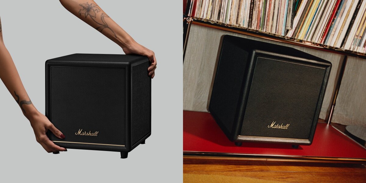 Subwoofer MARSHALL Heston Sub 200 - elastyczne ustawienie i pełne brzmienie basu, subwoofer trzymany w rękach