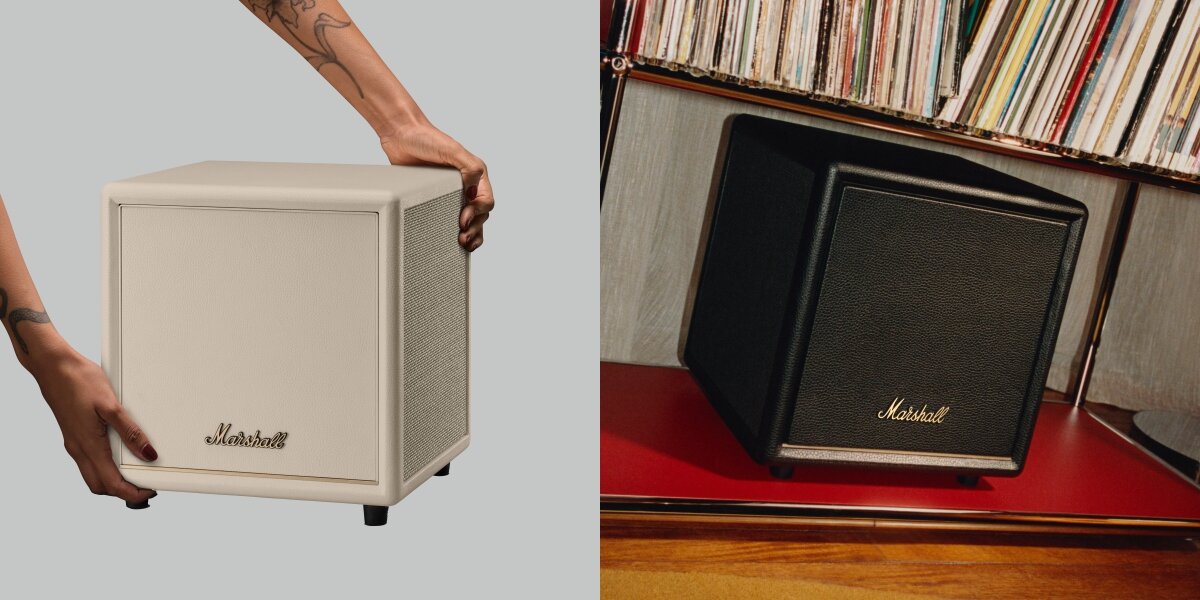 Subwoofer MARSHALL Heston Sub 200 - elastyczne ustawienie i pełne brzmienie basu, subwoofer trzymany w rękach