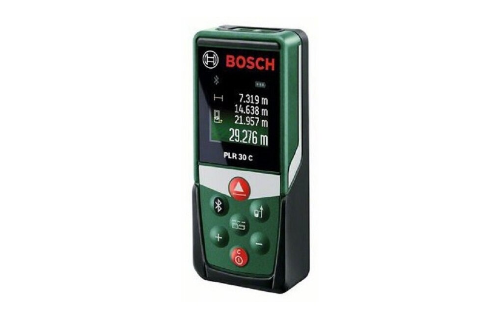 Dalmierz laserowy BOSCH PLR 30C precyzyjne pomiary długości Automatycznie oblicza powierzchnię i kubaturę