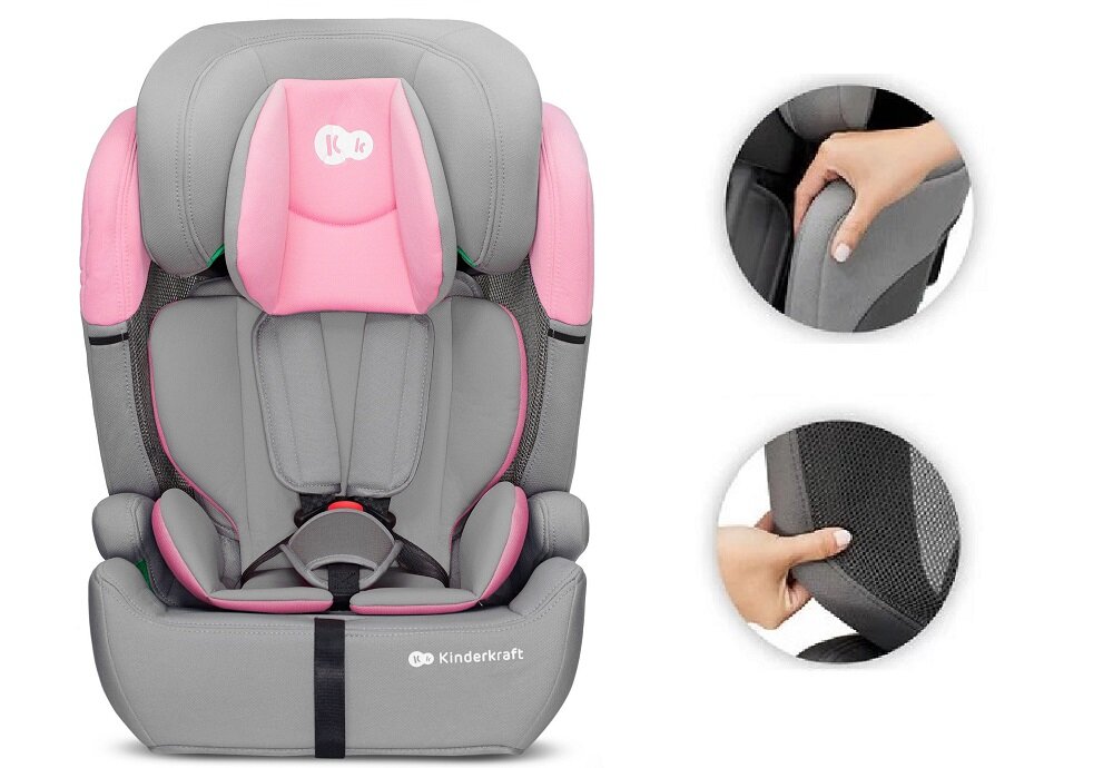 Fotelik samochodowy KINDERKRAFT Comfort Up I-Size 9-36 kg Różowy siateczka optymalne wentylowanie dziecka