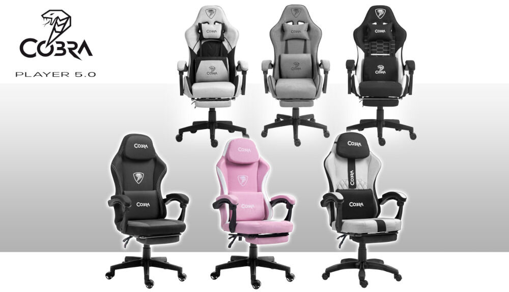 Fotel COBRA Player 5.0 CRF50 Jasnoszaro-czarny + podnóżek stylowy element aranżacji wnętrza gamingowe wzornictwo