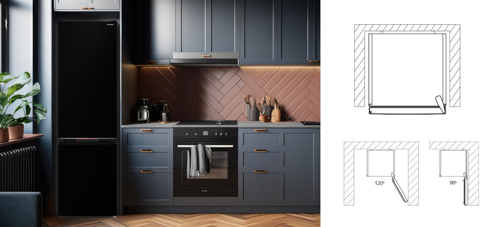 LODÓWKA SHARP SJ-FBA05DTXBE-EU Ustaw gdzie chcesz Konstrukcja zmiana kierunku otwierania lewo prawo