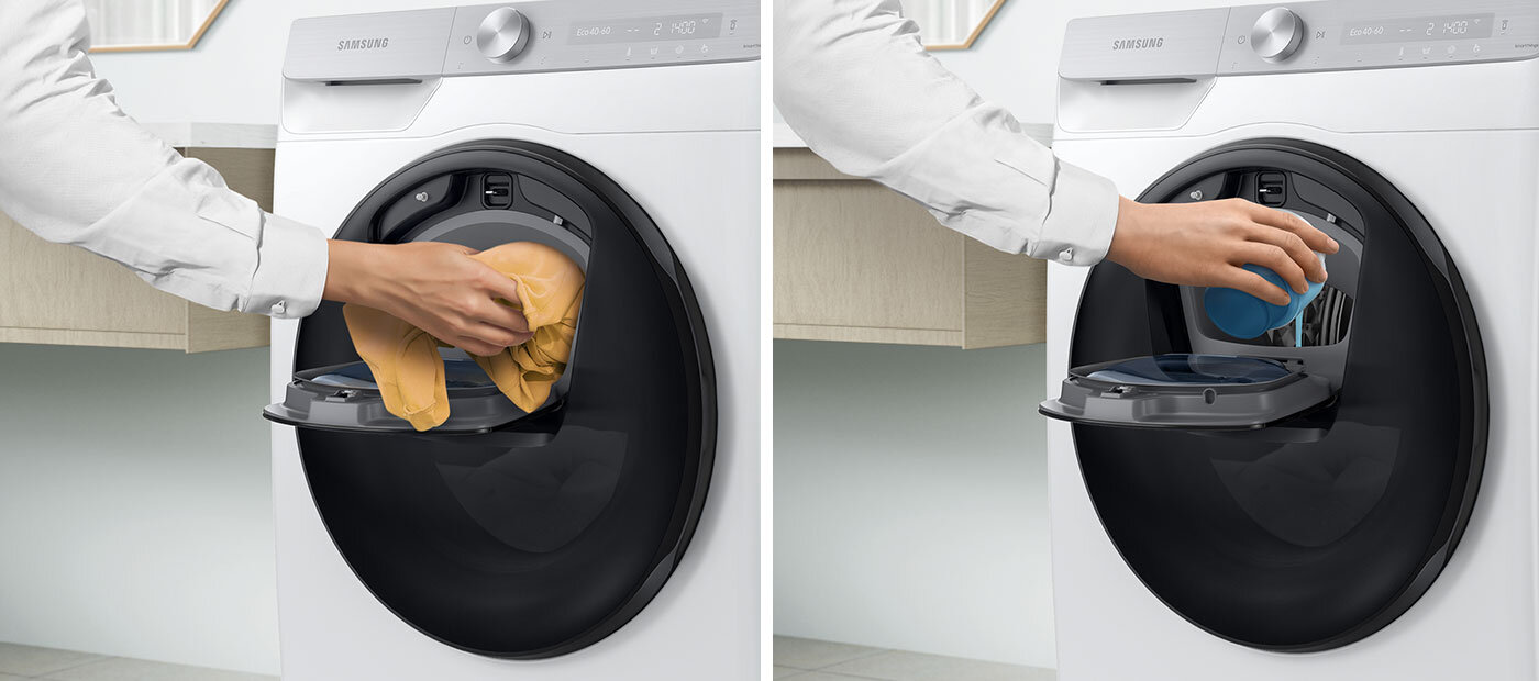 Dodatkowe drzwi AdWash umożliwiają dodanie ubrań w trakcie prania 