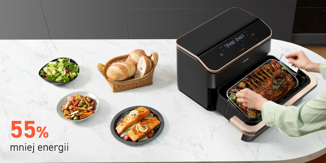 Frytkownica COSORI CAF-TF101S-AEUR Dual Blaze TwinFry Czarny 10L Wi-Fi dzielony kosz Energooszczędna opcja oszczędność czasu ekologia ekonomia