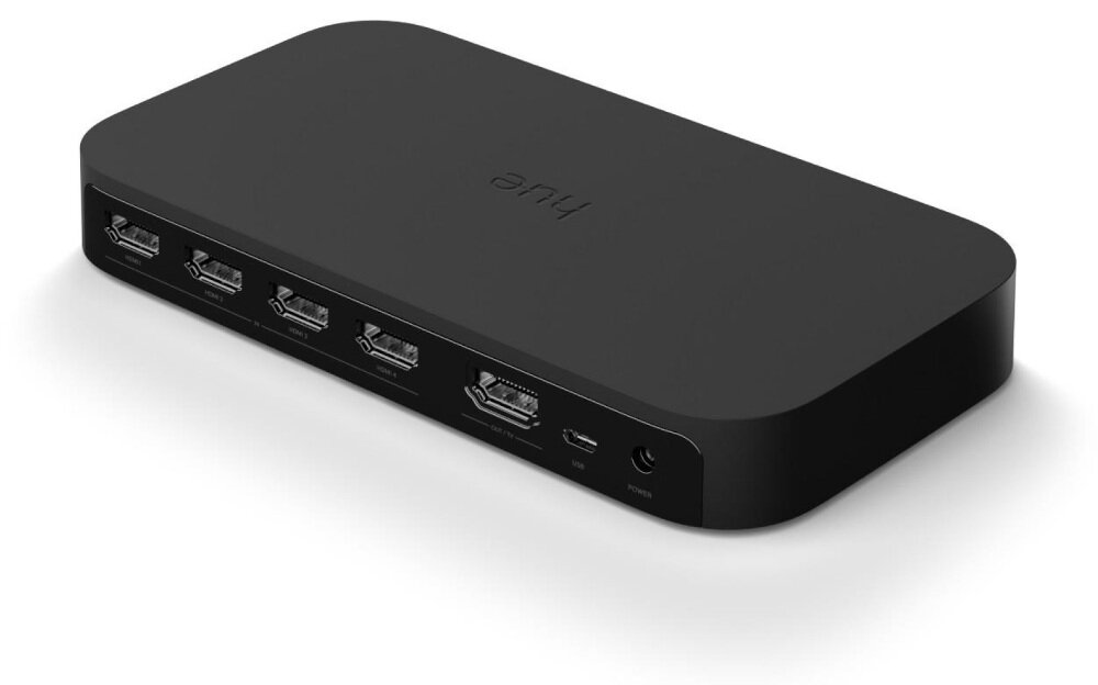Sterownik PHILIPS HUE 929002275802 rozdzielczość do 4K jedno wyjście do telewizora cztery wejścia HDMI automatycznie przełącza się na urządzenie aplikacja mobilna Hue Sync