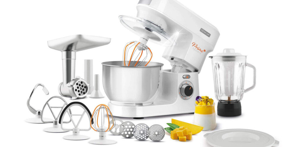 Robot kuchenny planetarny SENCOR STM 3760WH 1000 W z blenderem kielichowym, maszynką do mięsa silnik moc 1000 W wykonanie pojemność 6 prędkości 4 końcówki