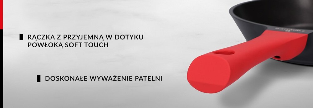 Patelnia ZWIEGER Obsidian 24 cm wygodny chwyt, powłoka Soft Touch, komfortowe użytkowanie