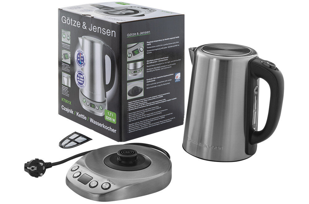 Czajnik GÖTZE & JENSEN KT901X Inox pojemność 1.7L regulacja temperatury wyświetlacz LED opakowanie