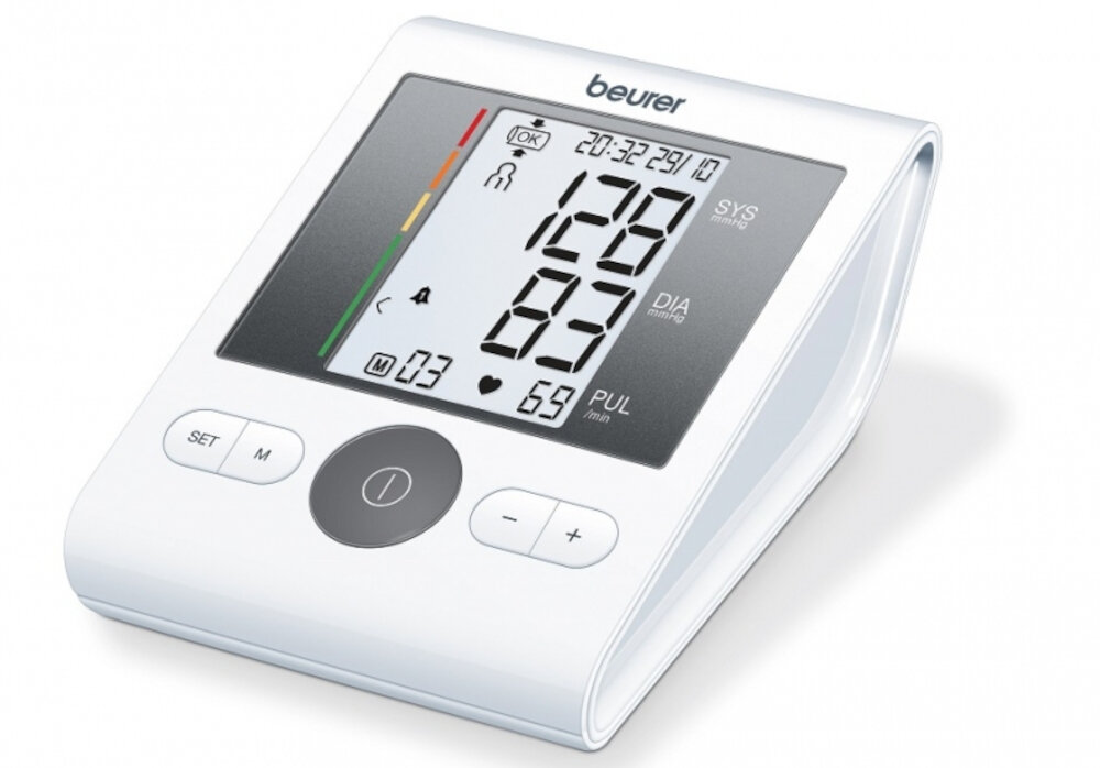 Ciśnieniomierz BEURER BM 28 czytelny wyświetlacz duże oznaczenia wskaźnik zużycia baterii wskaźnik ryzyka
