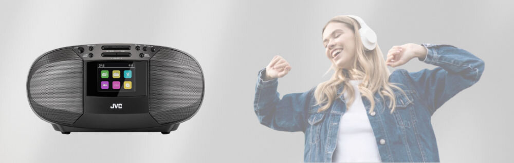 Radioodtwarzacz JVC RD-E664B-DAB+ Bluetooth Czarny zasilanie bateryjne baterie stereo moc 2 x 2,5 W uchwyt do przenoszenia