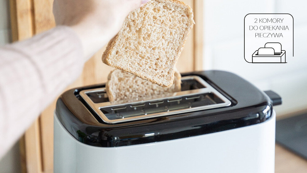 Toster MPM MTO-07 Biało-czarny system centrujący pieczywo Dwie komory