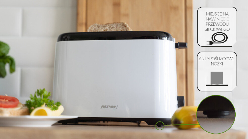 Toster MPM MTO-07 Biało-czarny nóżki antypoślizgowe