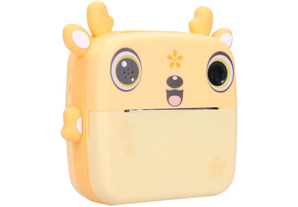 Drukarka EXTRALINK EPP-006 Złącze USB Żółty + Papier termiczny zwykły (3 szt.) aparat natychmiastowy lekko obrócony, na białym tle Bluetooth swoboda szybkie parowanie iOS Android drukowanie zdjęć z telefonu