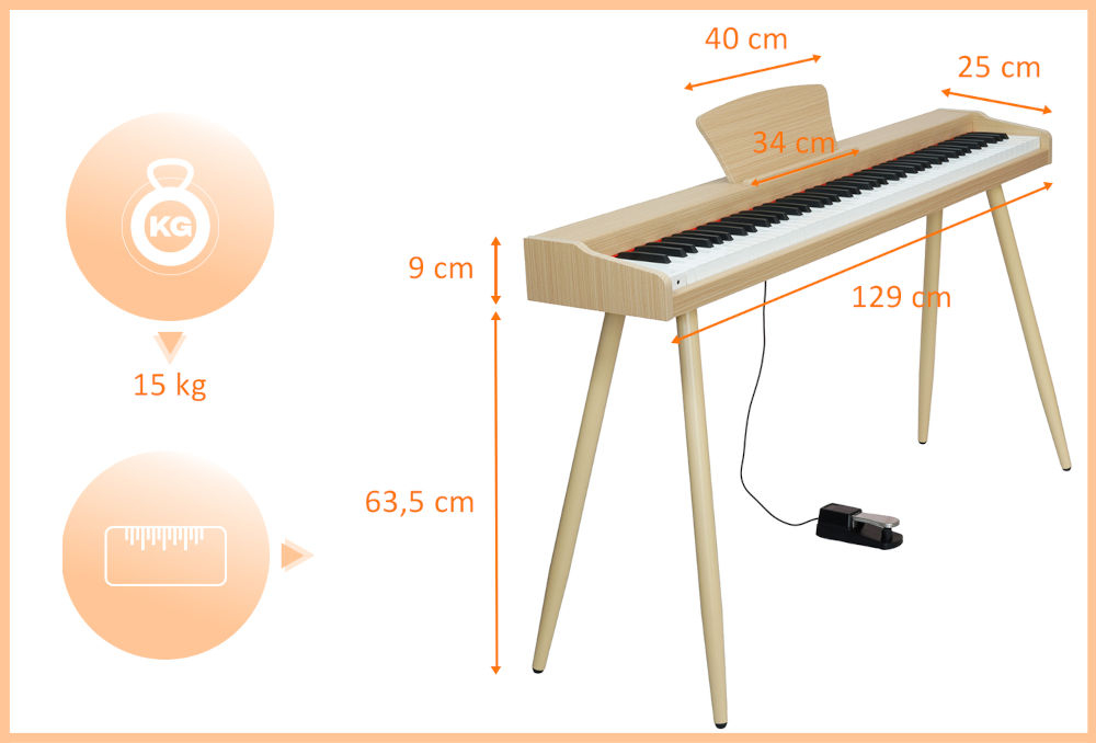 Pianino cyfrowe MUSICMATE MM-P20-BG Beżowy waga wymiary