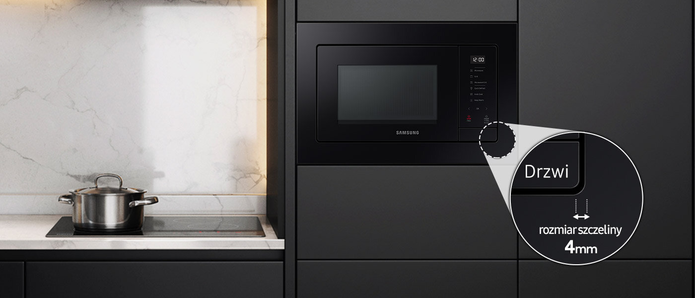 Czarny front i efektowna ramka dodają kuchence mikrofalowej Samsung MG23A7318AK niepowtarzalnego stylu Czarny front i efektowna ramka dodają kuchence mikrofalowej Samsung MG23A7318AK niepowtarzalnego stylu