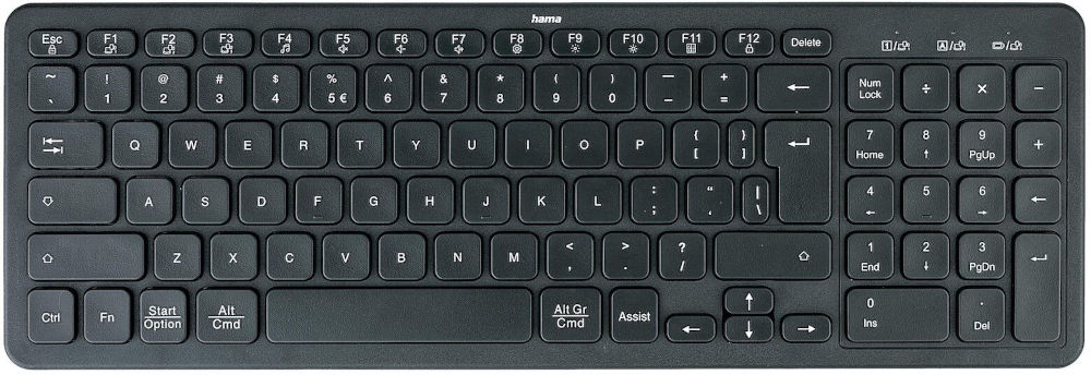 Klawiatura HAMA WK-300 Multi-Device Assist AI Czarny szybki dostęp do funkcji dedykowane 
				klawisze multimedialne, funkcja FN-Lock, produkt na białym tle
