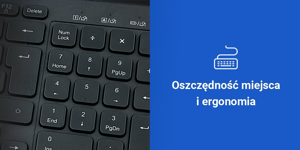 Klawiatura HAMA WK-300 Multi-Device Assist AI Czarny,
funkcjonalny rozmiar 90%, kompaktowe wymiary ok. 369 x 126 x 23 mm, blok numeryczny, niebieskie tło