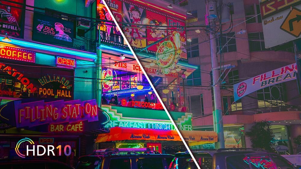 Telewizor JVC LT-32VAF330W Full HD HDR10 szczegółowy obraz i naturalne kolory, obraz miasta nocą w wersji HDR10