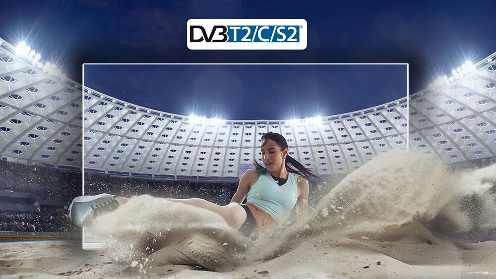 Telewizor JVC LT-32VAF330W tuner DVB-T2 C S2 HEVC H.265, osoba wykonująca skok w dal