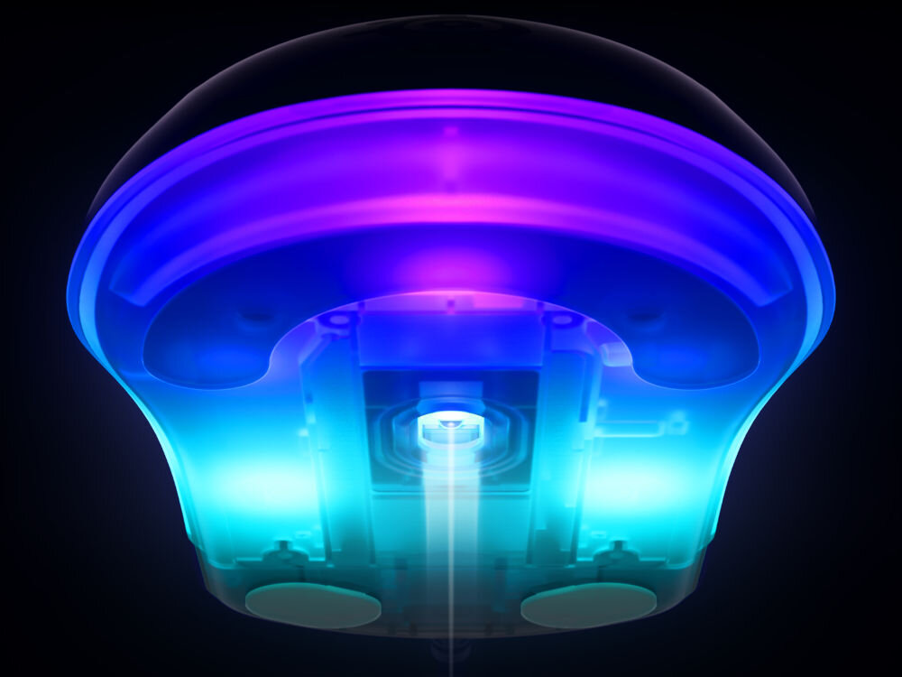 Mysz STEELSERIES Rival 3 Gen 2 widok podświetlonej myszy od dołu sensor optyczny TrueMove Core rozdzielczość 8500 DPI śledzenie 1:1 prędkość 300 IPS przyspiesenie 35g