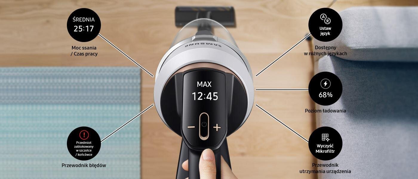 Wyświetlacz LCD w odkurzaczu Bespoke VS20B95843W Wyświetlacz LCD w odkurzaczu Samsung Bespoke VS20B95843W