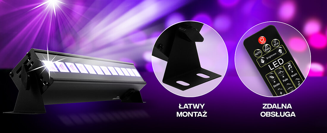 Belka LED MUSICMATE LGH36 UV PartyPulse - Wszechstronne tryby pracy, pulsujące efekty