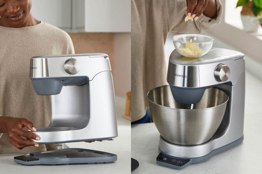 Robot kuchenny planetarny KENWOOD KHC29A.X0SI Prospero+ (1000W) z wagą, blenderem kielichowym i maszynką do mięsa Wbudowana waga EasyWeigh precyzja do 1 g