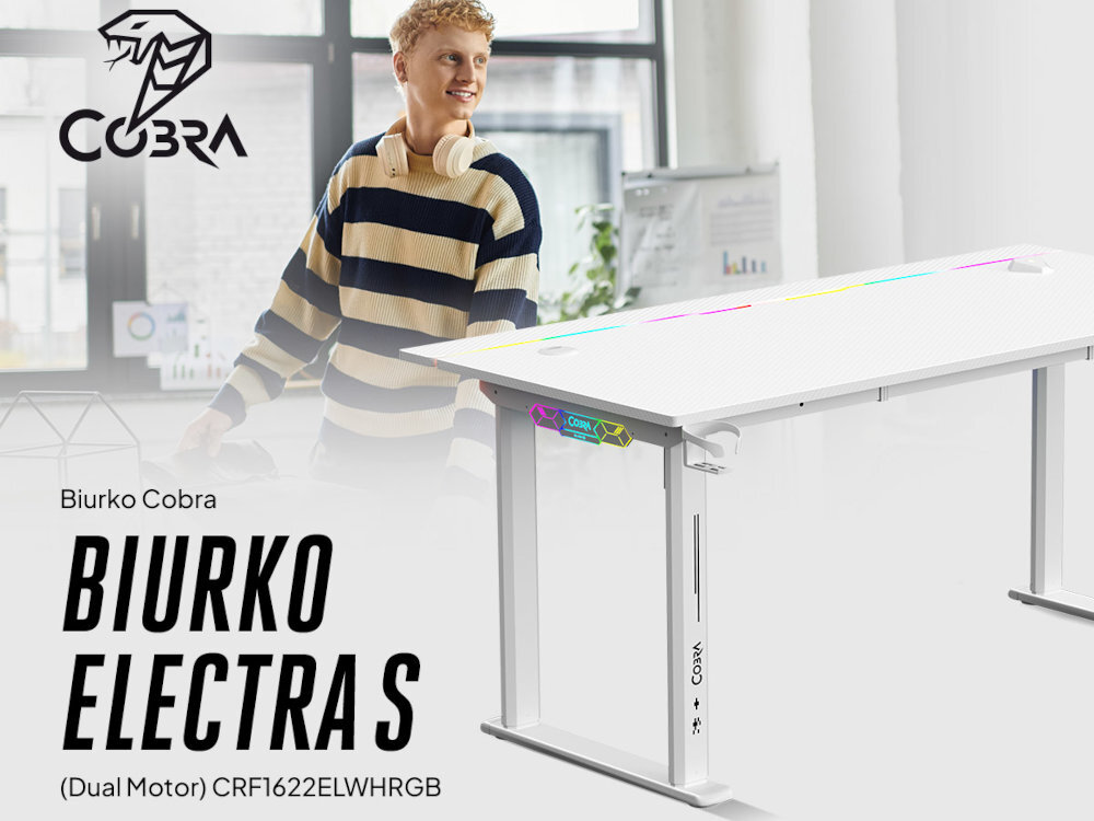 COBRA Electra S elektryczną regulacją wysokości podświetleniem RGB Oświetlenie RGB uchwyty na akcesoria pasję do gamingu