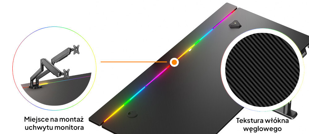 COBRA Electra S 160 cm teksturze imitującej włókno węglowe monitorów po klawiaturę i inne akcesoria dwóch części wyciętym otworze