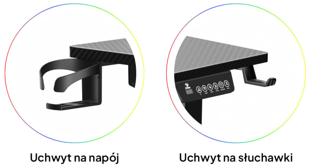 COBRA Electra S uchwyt na słuchawki i bidon otwór na kable panel sterowania podświetleniem