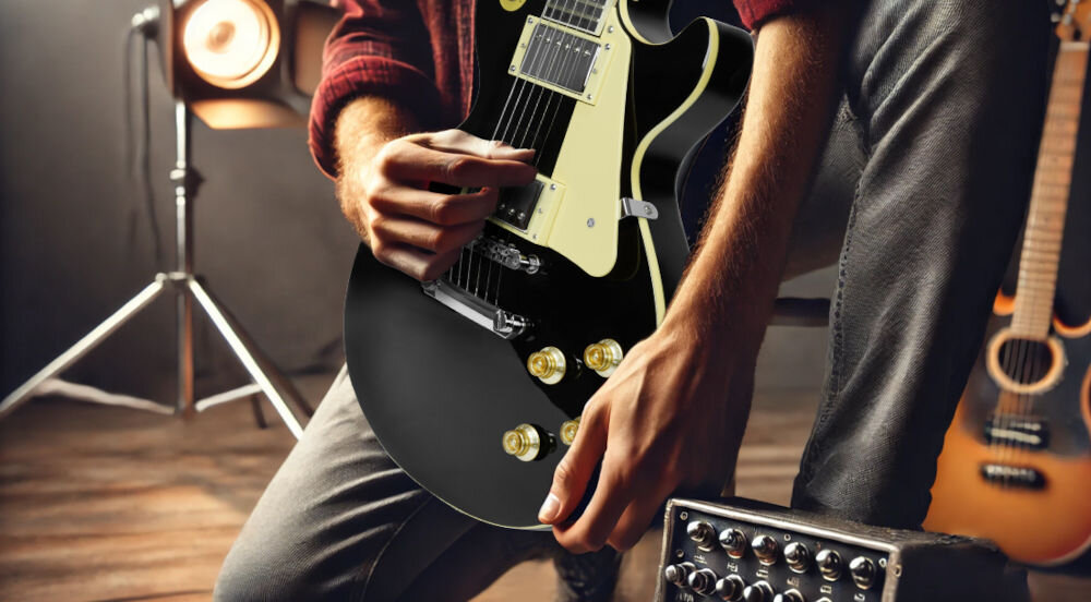 Gitara elektryczna MUSICMATE MM-G220-B ToneLegend Czarny zaprojektowana dla gitarzystów ceniących solidność i funkcjonalność  instrumentu Korpus wykonany z topoli oraz gryf z klonu 22 metalowe progi i srebrne klucze