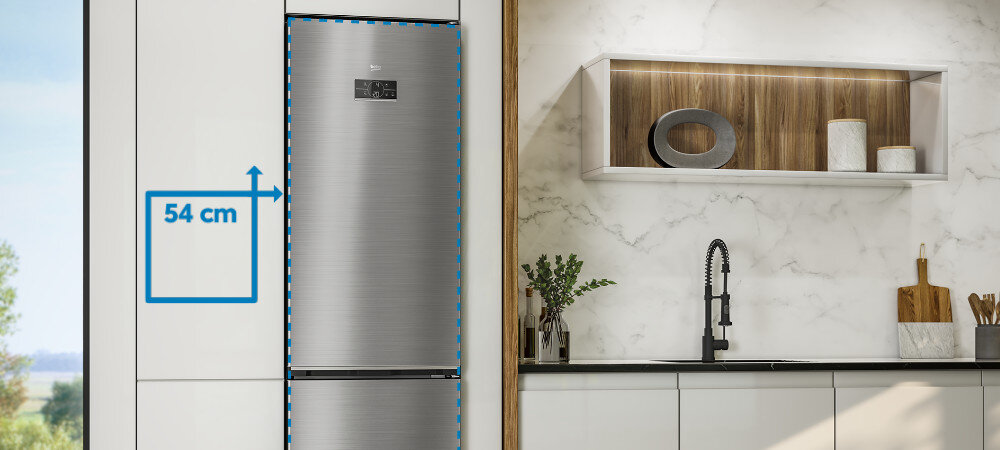 LODÓWKA BEKO RCNA305K40XBRN wizualizacja wymiary zabudowa kuchnia szerokość 54 cm