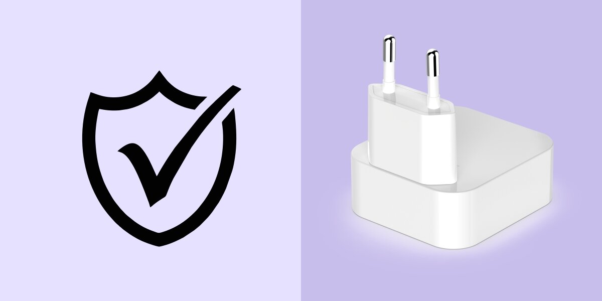 Ładowarka sieciowa HAMA składana GaN PD/QC 40W - Ochrona elektroniki, chroni sprzęt przed przegrzaniem, przeciążeniem oraz zwarciem, ładowarka na fioletowym tle