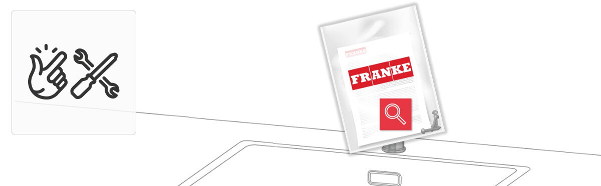 BATERIA FRANKE MYTHOS WATER HUB ALL IN ONE Grafika z instrukcją Franke i ikoną narzędzi. Prosty montaż i serwis łatwy montaż szybka instalacja serwis baterii wymiana filtra Franke wygoda